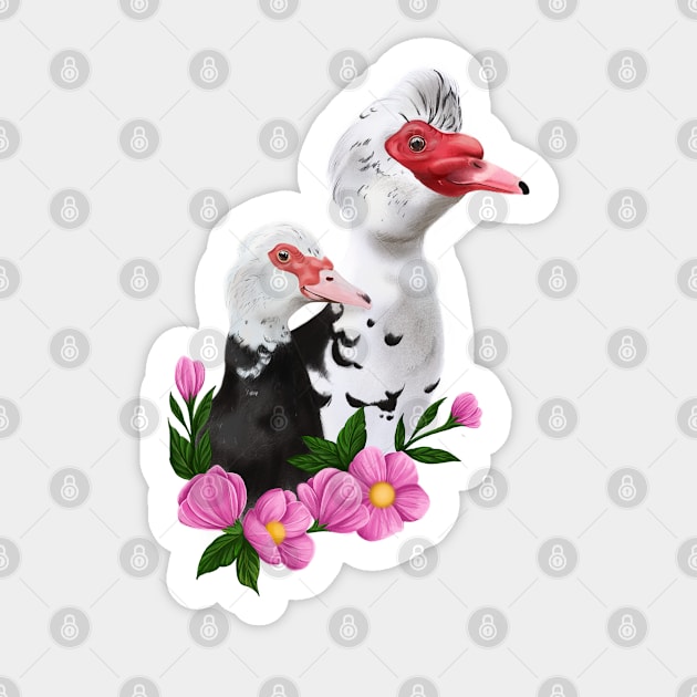 Muscovy duck couple Sticker by Jurassic Ink